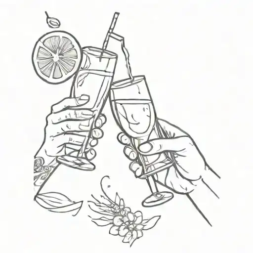 best friends toasting drinks tattoo design idea