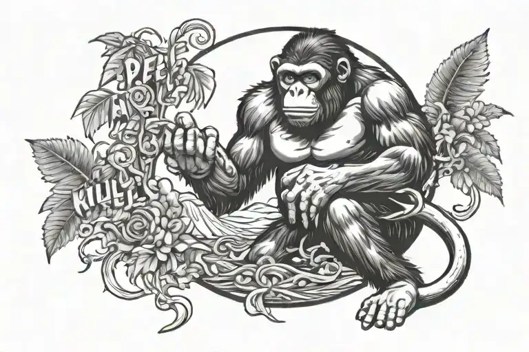 picture of ape with words ape shall not kill ape either moon colliding with paradise  tattoo design idea