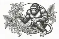 picture of ape with words ape shall not kill ape either moon colliding with paradise  tattoo design idea