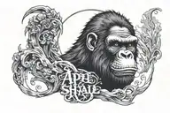 picture of ape with words ape shall not kill ape either moon colliding with paradise  tattoo design idea