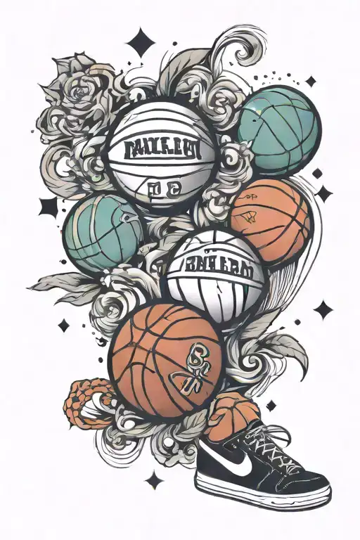 1 Basketball with siblings names Kayla Kallie cj kk, #2, ace card, and mom name relish tattoo design idea