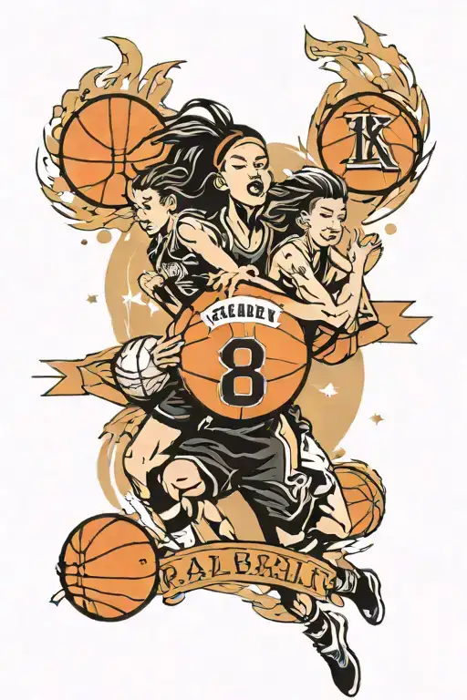  Basketball with siblings names Kayla Kallie cj kk, #2, ace card, and mom name relish tattoo design idea