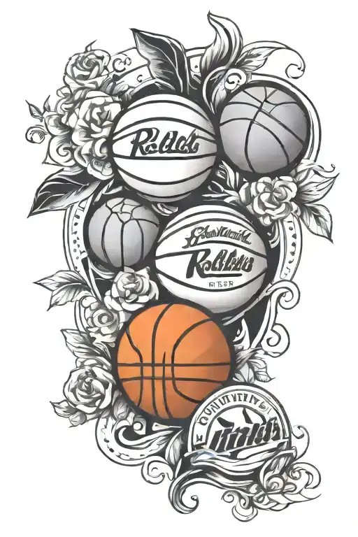 1 Basketball with siblings names Kayla Kallie cj kk, #2, ace card, and mom name relish tattoo design idea