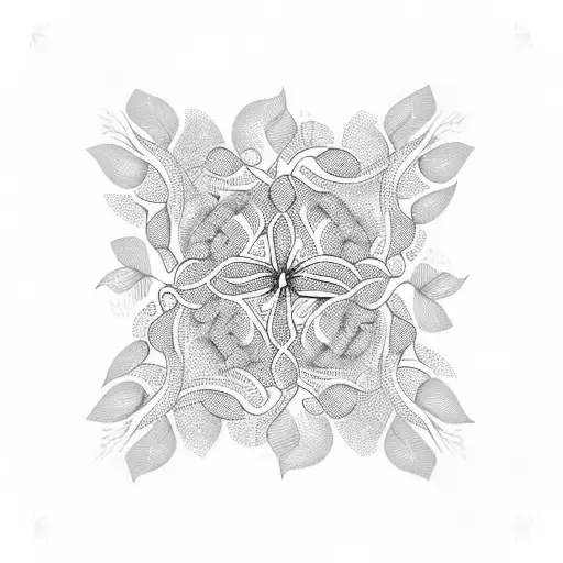 floral-inspired tribal design with delicate vines and leaves and tribal patterns in the flowers tattoo design idea