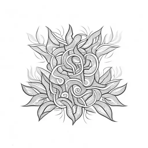 floral-inspired tribal design with delicate vines and leaves and tribal patterns in the flowers tattoo design idea