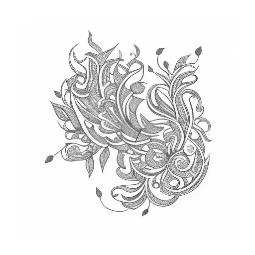 floral-inspired tribal design with delicate vines and leaves and tribal patterns in the flowers tattoo design idea