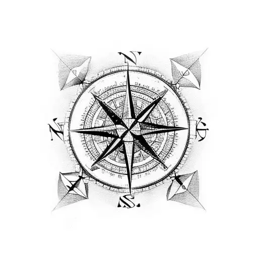 A compass rose surrounded by intricate geometric patterns, symbolizing the client's fascination with navigation and the interconnectedness of life. tattoo design idea