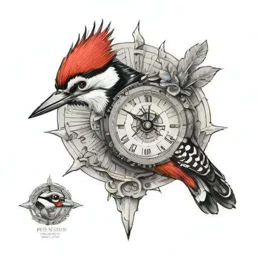 woodpecker sundial tattoo design idea