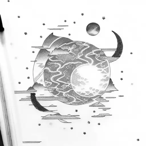 Moon thunder storms  tattoo design idea