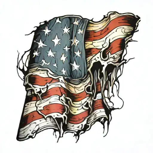 tattered American flag tattoo design idea