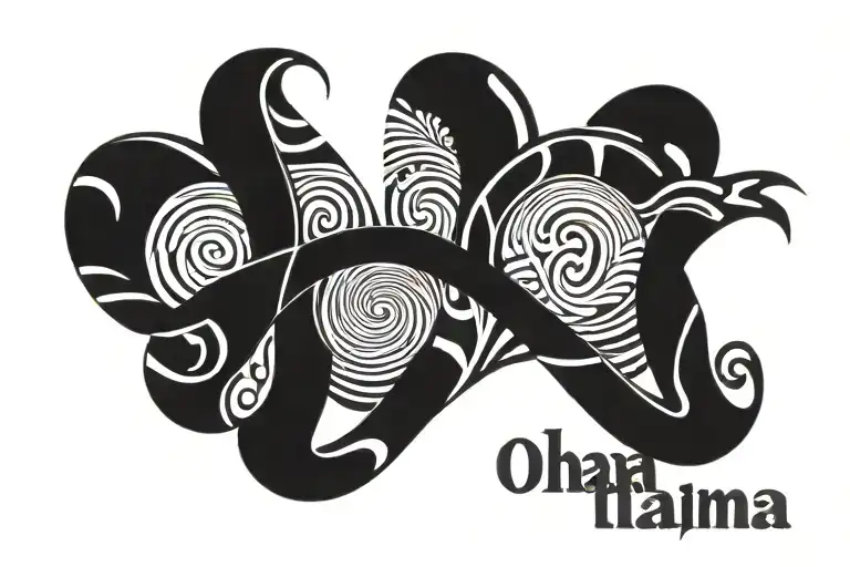 "Ohana" and three waves above text tattoo design idea
