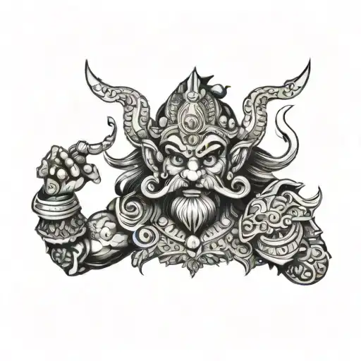 Ravana with background tattoo design idea