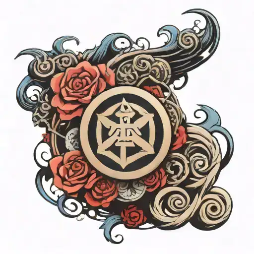 34 and in the background is the seal of eight grams from Naruto tattoo design idea