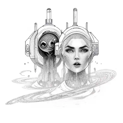two soulmates in space tattoo design idea