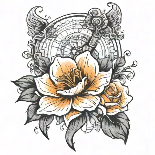 Create a tattoo representing the profound moment of a family member's passing at 6:09 AM on April 1, 2024.  The central  tattoo design idea