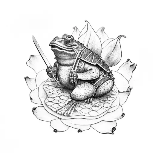samurai toad holding a sword on a lily pad tattoo design idea
