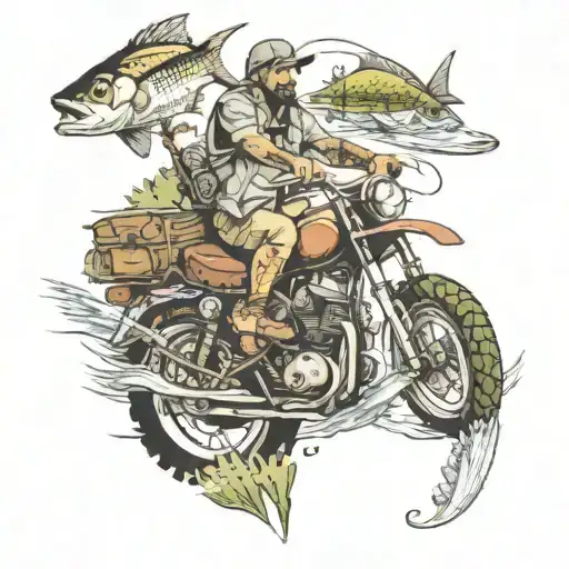 four wheel driving motorbike fishing camping  tattoo design idea