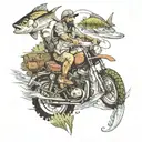 four wheel driving motorbike fishing camping  tattoo design idea