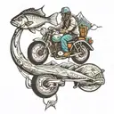 four wheel driving motorbike fishing camping  tattoo design idea