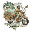 four wheel driving motorbike fishing camping  tattoo design idea