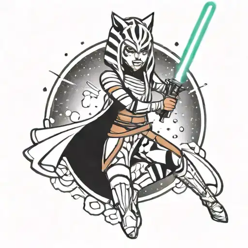 Ahsoka Tano wielding a lightsaber in a galaxy far, far away tattoo design idea
