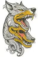 wolf face with snake wrapped tattoo design idea