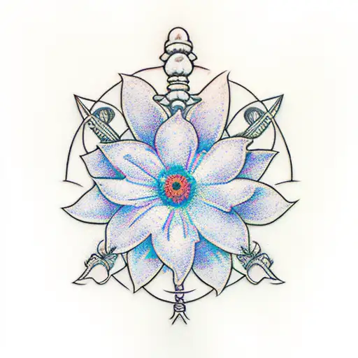 A unique minimalist design featuring the Narsil sword and forget-me-not flowers, symbolizing the client's love for Lord of the Rings and their favorite flower tattoo design idea