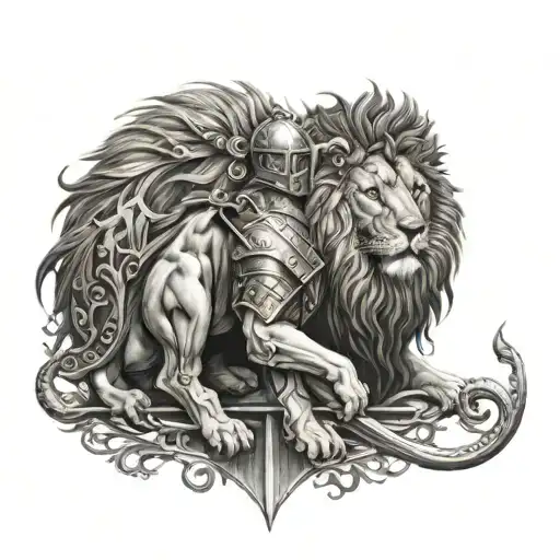 lion and knight tattoo design idea