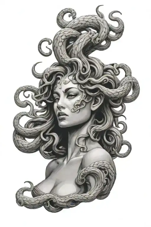 Medusa with torso side profile tattoo design idea