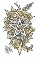 magnum roses pentagram mixed tattoo design idea