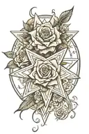 magnum roses pentagram mixed tattoo design idea