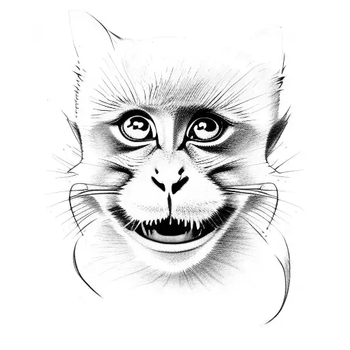 monkey hugging cat tattoo design idea