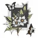 Bible scripture with flowers and butterflies tattoo design idea