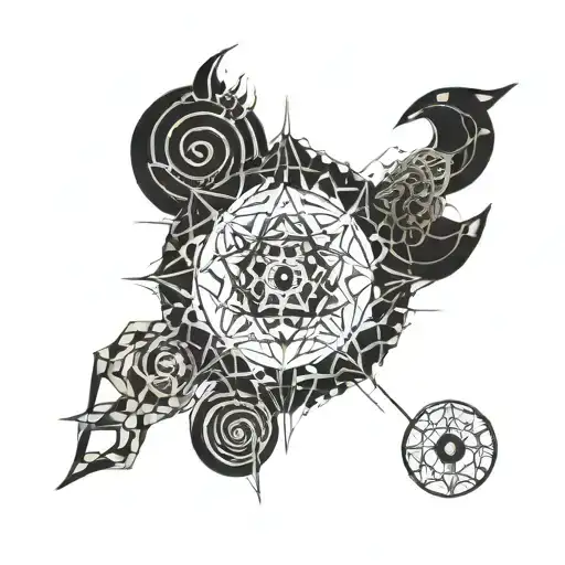 A geometric design inspired by sacred geometry and spiritual symbols. add capricorn, gemini and cancer zodiac sign tattoo design idea