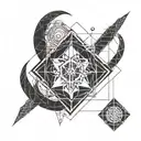 A geometric design inspired by sacred geometry and spiritual symbols. add capricorn, gemini and cancer zodiac sign tattoo design idea