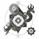 A geometric design inspired by sacred geometry and spiritual symbols. add capricorn, gemini and cancer zodiac sign tattoo design idea