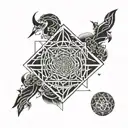 A geometric design inspired by sacred geometry and spiritual symbols. add capricorn, gemini and cancer zodiac sign tattoo design idea