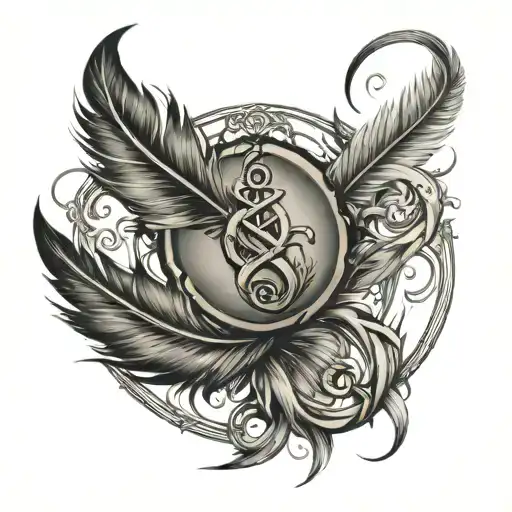 feather and infinity sign intertwined tattoo design idea