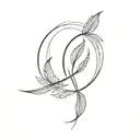 feather and infinity sign intertwined tattoo design idea