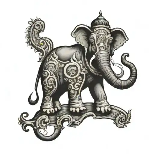 laos temple with elephants tattoo design idea