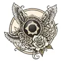 "broken halos that used to shine" with a halo hanging on the b    tattoo design idea