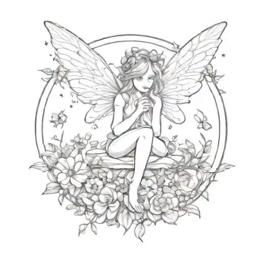 coverup for a child fairy in a ring of flowers   tattoo design idea