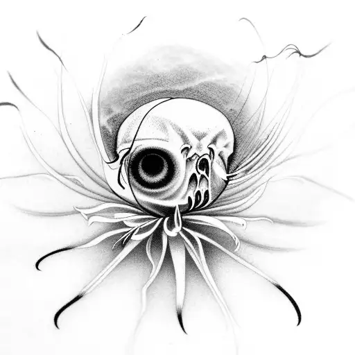 spider Lily  coming out of skull eye  tattoo design idea