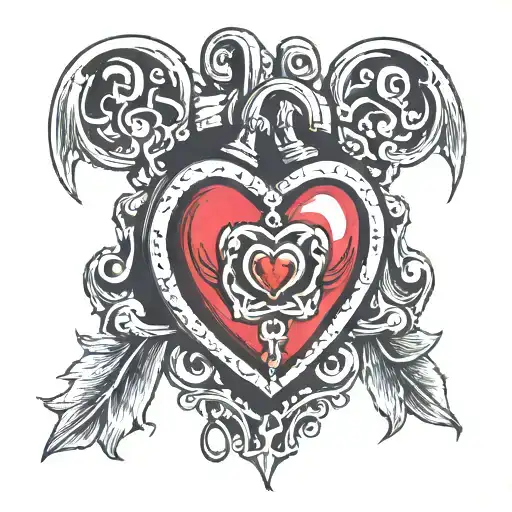 R K with heart shaped lock tattoo design idea