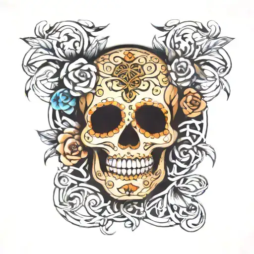 sugarskull with celtic knots. hide the names Adele, Everett, Lilly and Amelia in the knots tattoo design idea