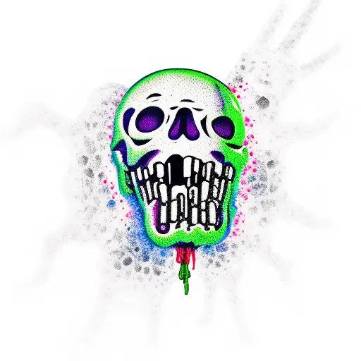 tiki skull leaking fluid being held by zombie hand tattoo design idea