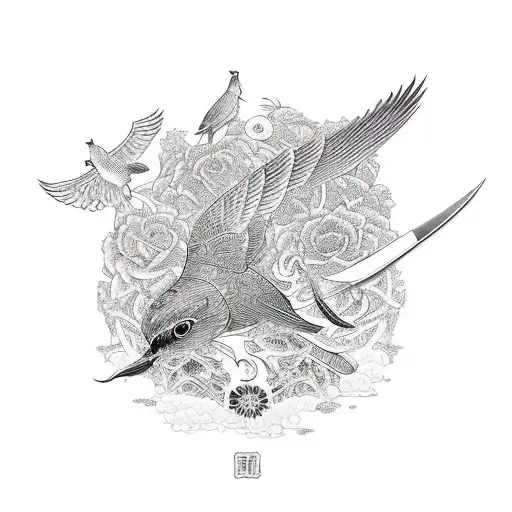 knife family bird rice 1950 heart tattoo design idea