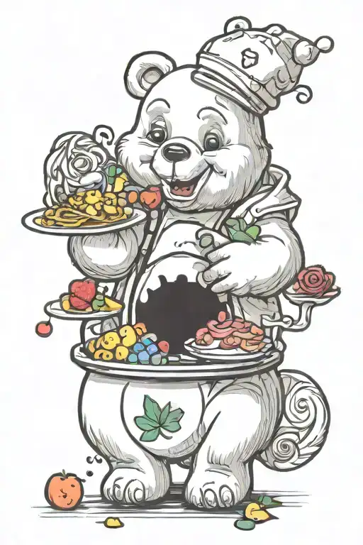 Inrensive Care Bears eating tattoo design idea