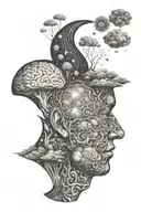 human head brain expanding into universe psychedelic patterns tattoo design idea