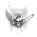 full arm sleeve with multiple cupids, some with skulls as heads or clown makeup, with roses as filler tattoo design idea